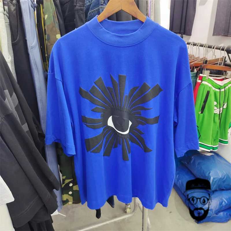 Men's T-Shirts Blue pure cotton House of errors eye foam print loose casual mens and womens T-shirt L260525-image-944792518
