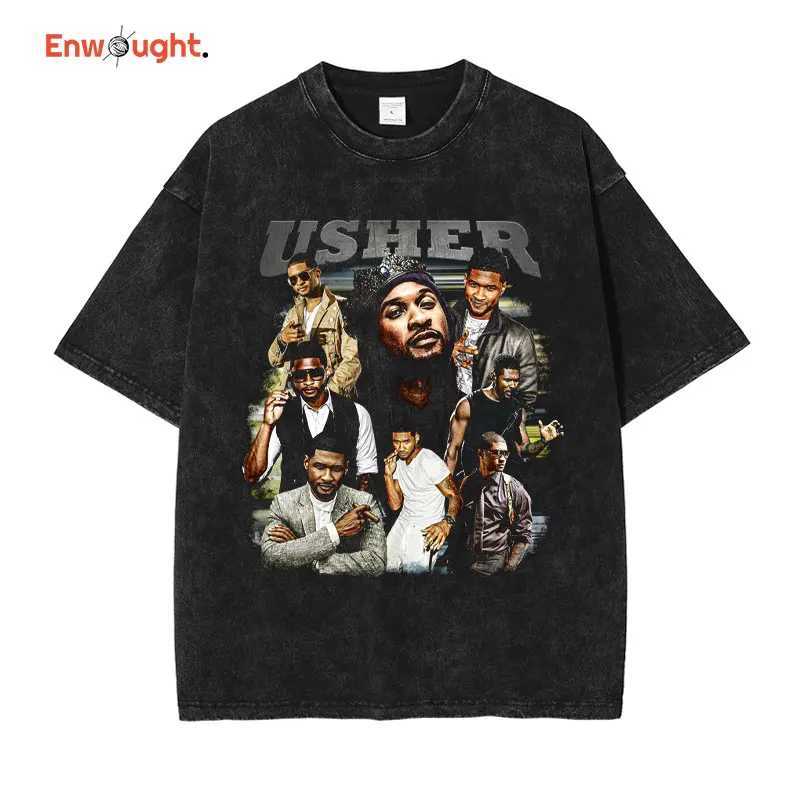 Men's T-Shirts Usher T-shirt Hip Hop Rap Singer Big Ush Top Tee Big Tyme Vintage Wash Short Sleeve Extra Large T-shirt Harajuku Street Cloth-image-944801495