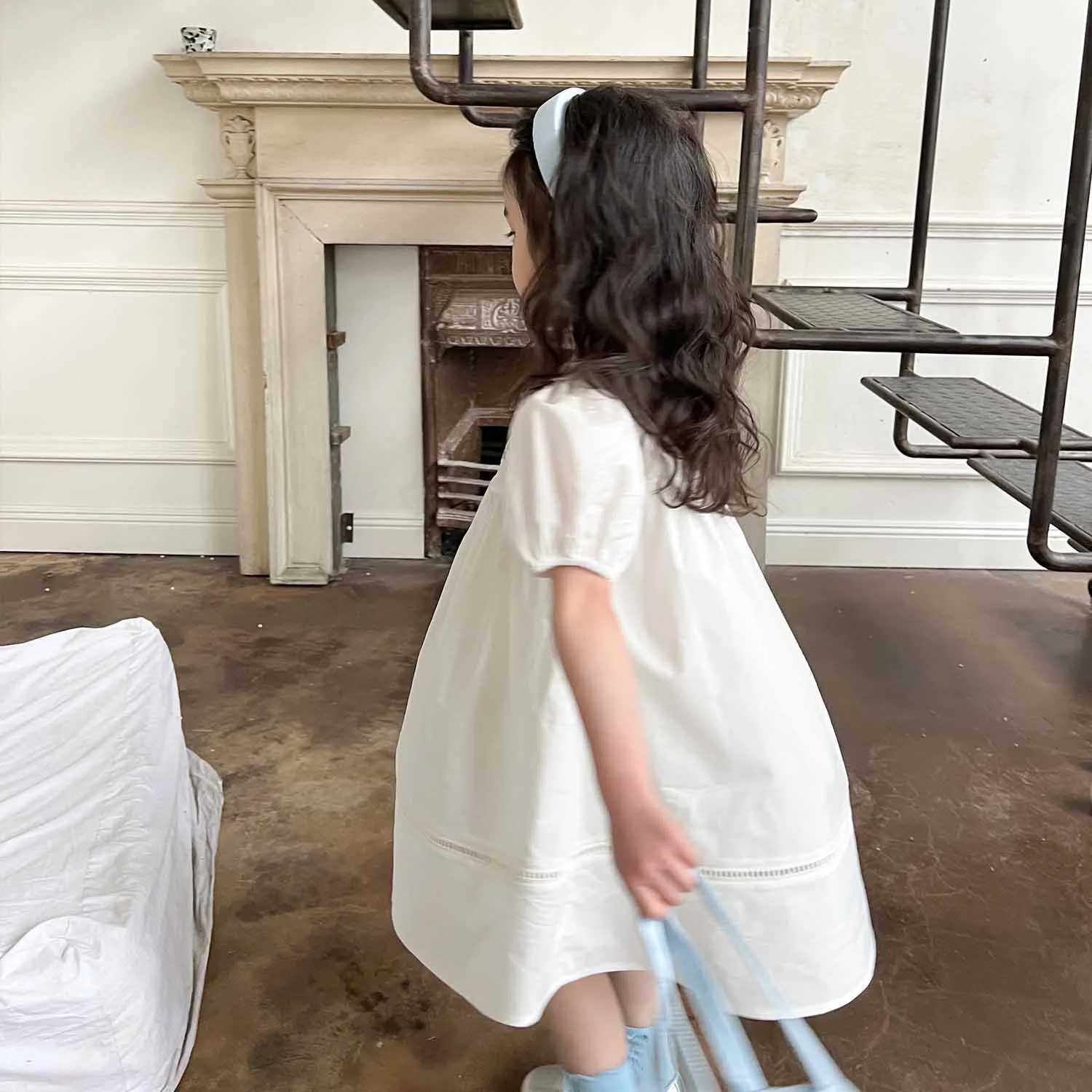 Girl's Dresses Congme 3-8 Yrs Girls Clothing Dress Kids Fashion Puff Sleeves Cute White Princess Dress Pretty Soft Skirt For kidsL2402-image-945124609