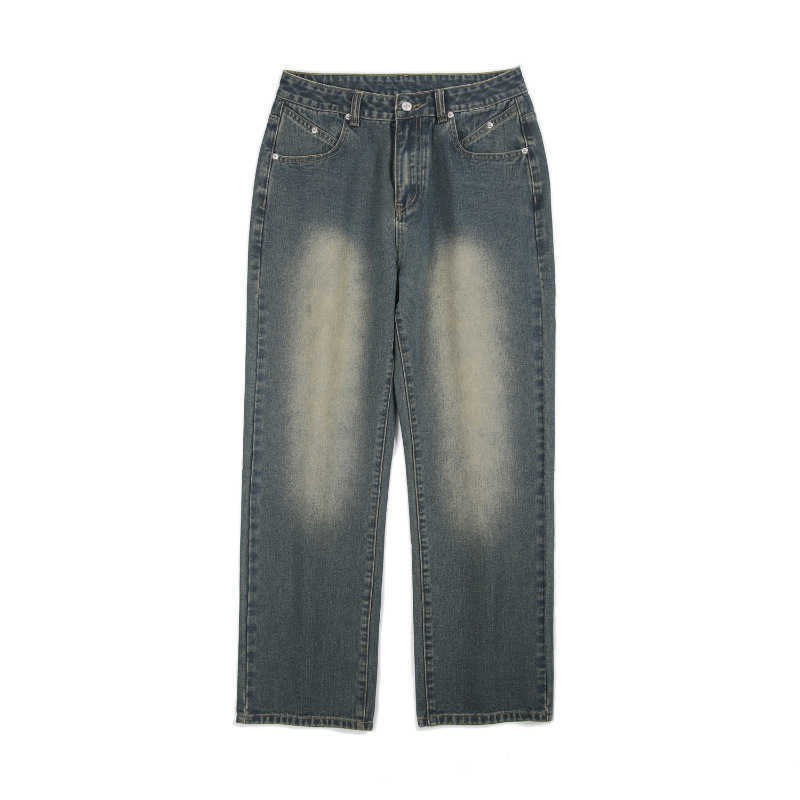 Autumn and winter American retro green jeans male tide street plankton handsome ins Europe and the United States high street straight pants 24022-image-937013112