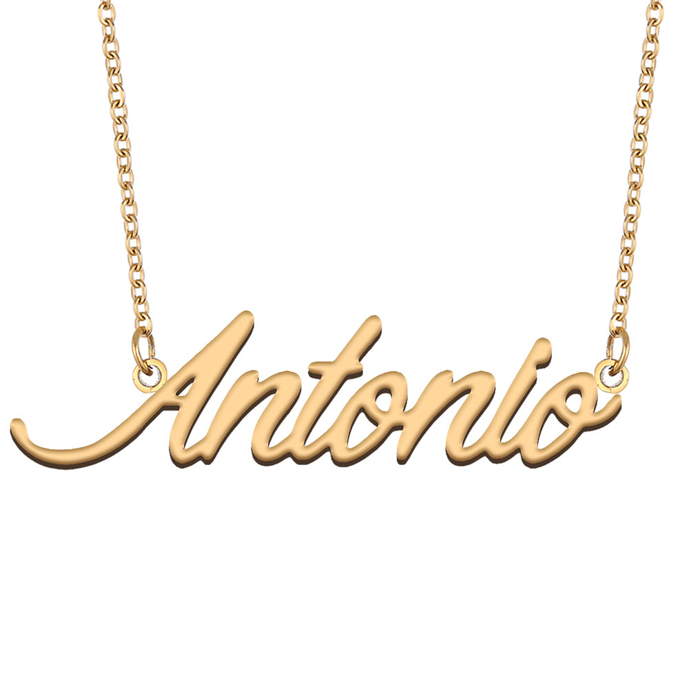 Antonio Name Necklace Gold Pendant for Women Customize Charm for Girlfriend Gifts Custom Nameplate Children Best Friends Jewelry 18k Gold Plated-image-524009070