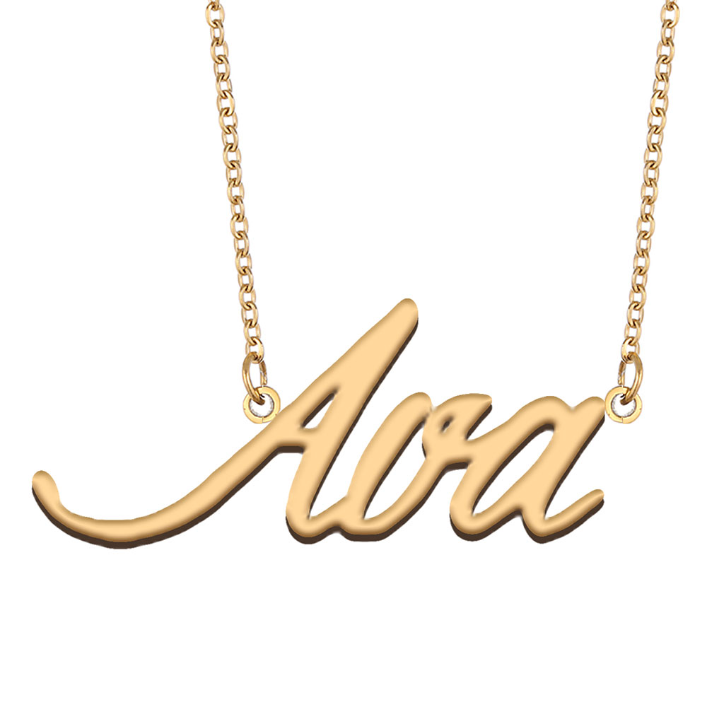 Ava Name Necklace Gold Personalized Stainless Steel Custom Nameplate Pendant for Women Girls Birthday Gift Kids Best Friends Jewelry 18k Gold Pla-image-607857685
