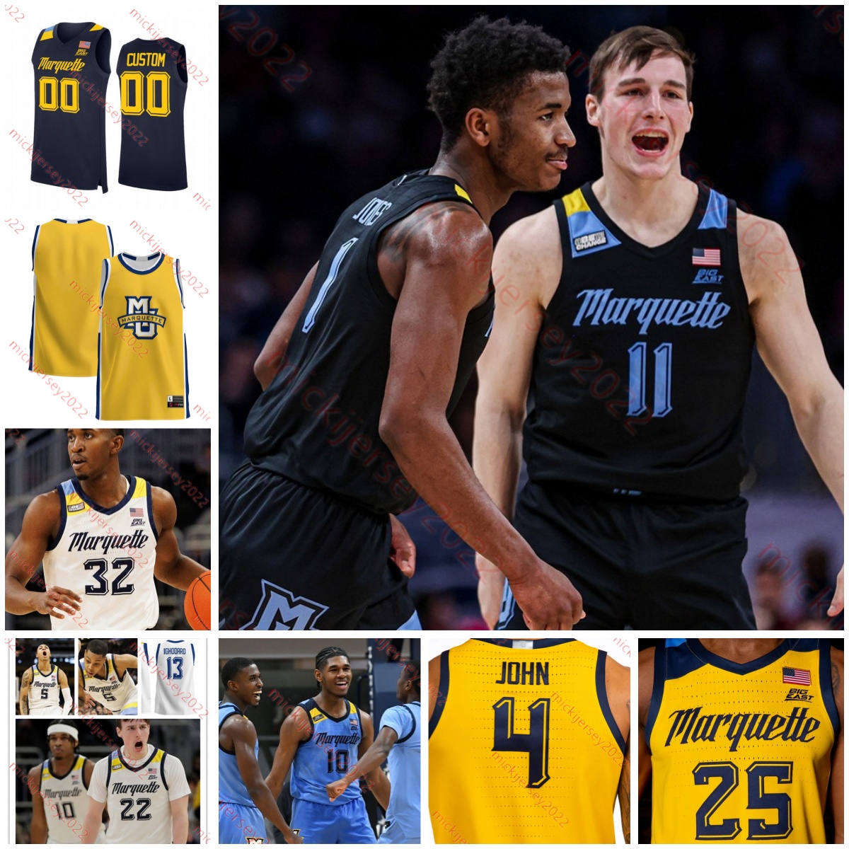 Marquette Golden Eagles Basketball Jersey Custom Stitched 2 Emarion Ellis Ben Gold Keeyan Itejere Kam Jones David Joplin Michael Kennedy Al Amado-image-945280543