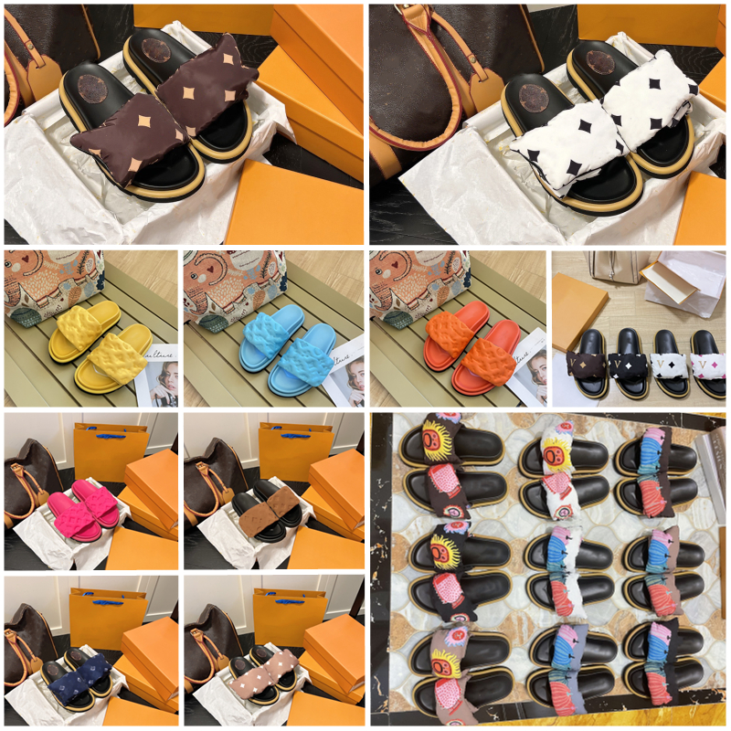 Designer Pool Pillow sandals Couples slippers Men Women summer flat shoes Luxury slipper Fashion Beach slippers Comfort slides with box 35-45-image-940822694