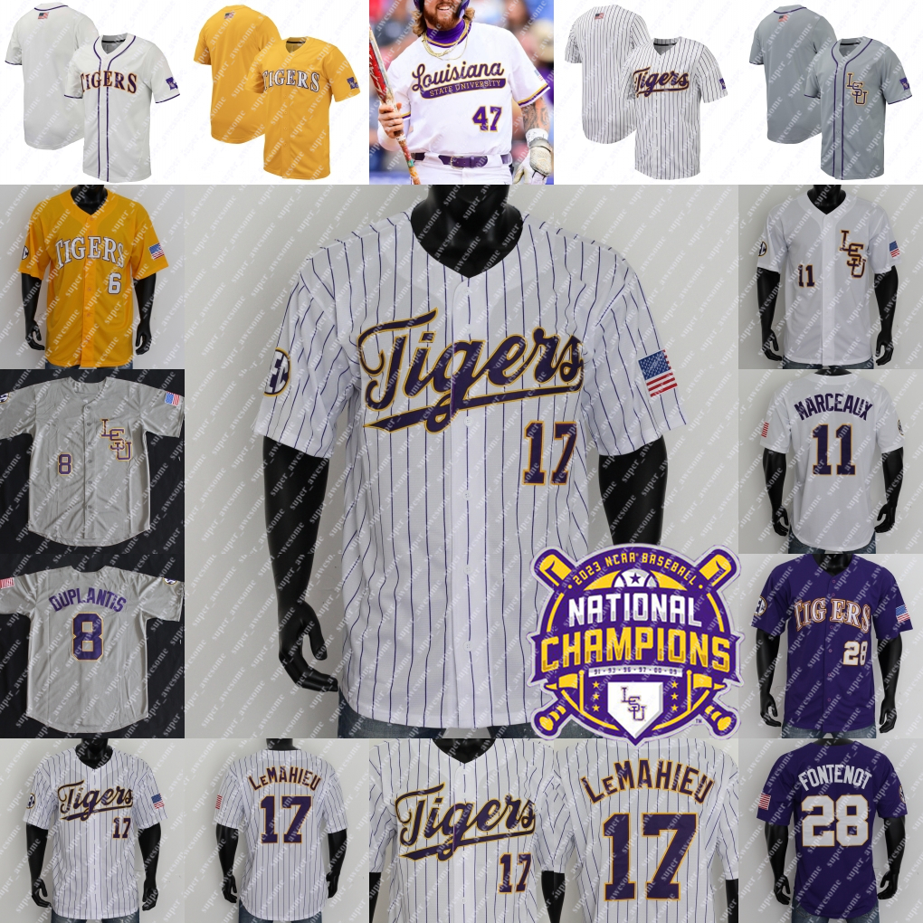 LSU Baseball Jersey Thatcher Hurd Steven Milam Paul Skenes Kade Woods Brady Neal Jake Brown Jared Jones Dylan Crews Josh Pearson 47 White Alex Bregman DJ LeMahieu 
