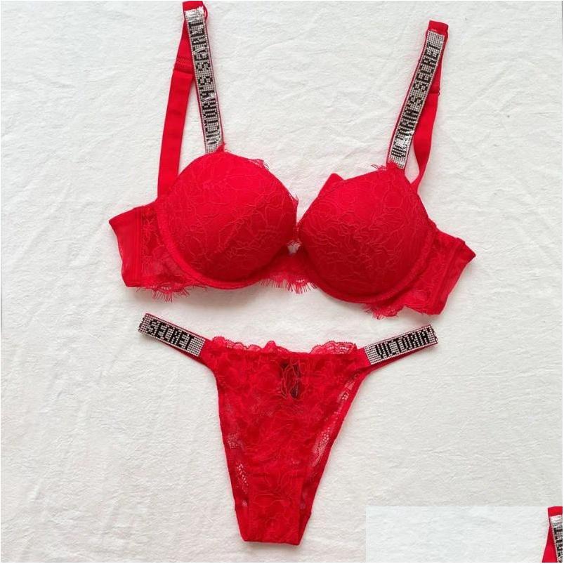 Bras Sets Vs Push Up Bra Set Lace And Panty Sexy Womens Embroidery Deep V gerie Good Quality Pretty Underwear Drop Delivery Appare Dhlku-image-1020213842
