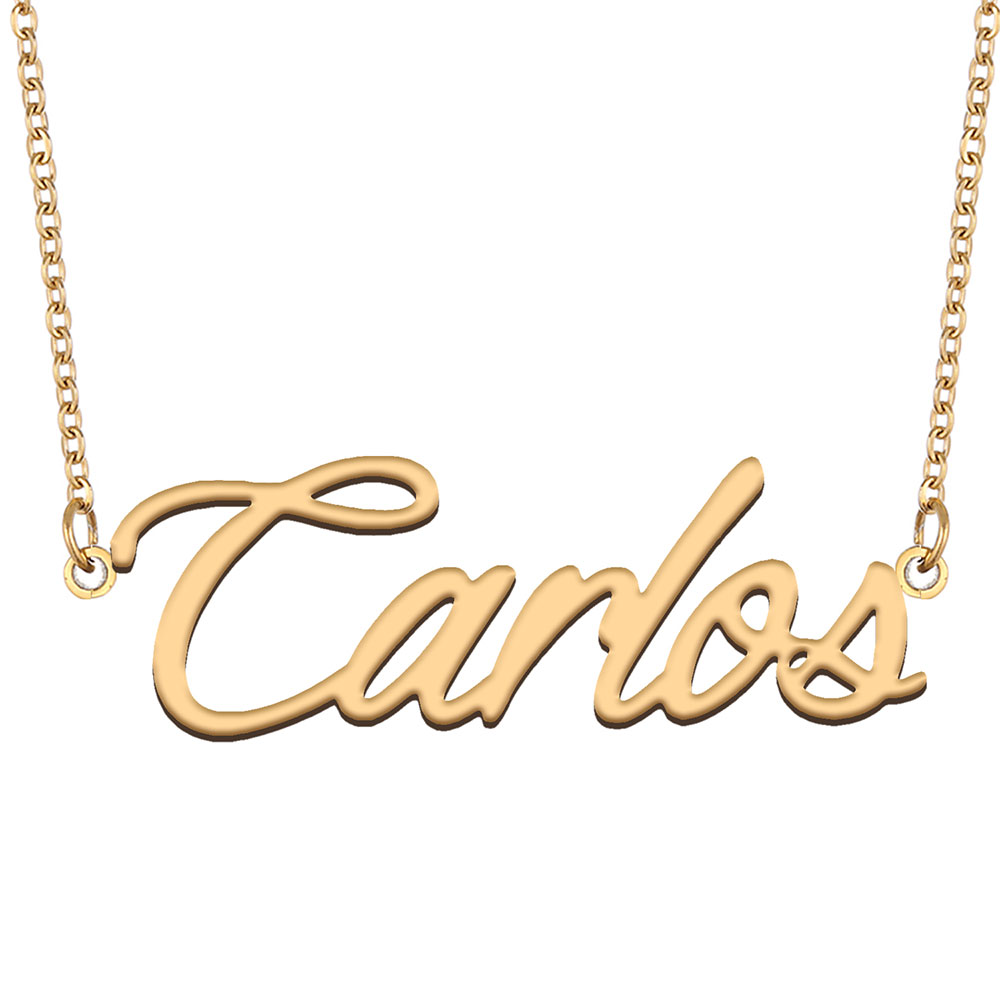 Carlos Name Necklace Gold Pendant for Women Girls Birthday Gift Custom Nameplate Kids Best Friends Jewelry 18k Gold Plated Stainless Steel-image-530467907
