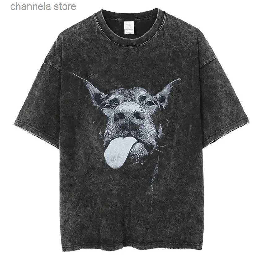 Men's T-Shirts Men Washed Vintage Short Sleeve T Shirts Hip Hop Rottweiler Doberman Graphic T-shirt Mens Cotton Oversized Tee shirt Streetwe-image-946496592