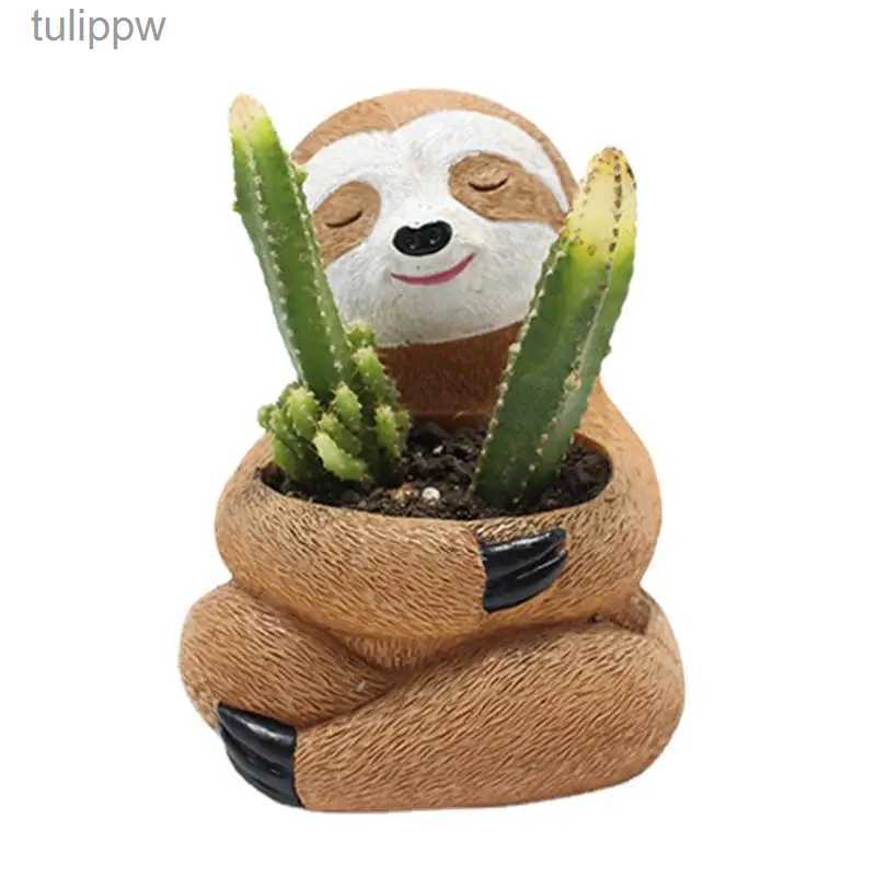 Planters Pots Resin Sloth Flowering Pot Cute Animal Design Succulent Flower Pot Home Garden Desktop Decoration Indoor Outdoor Decor Accessory 240-image-946062313