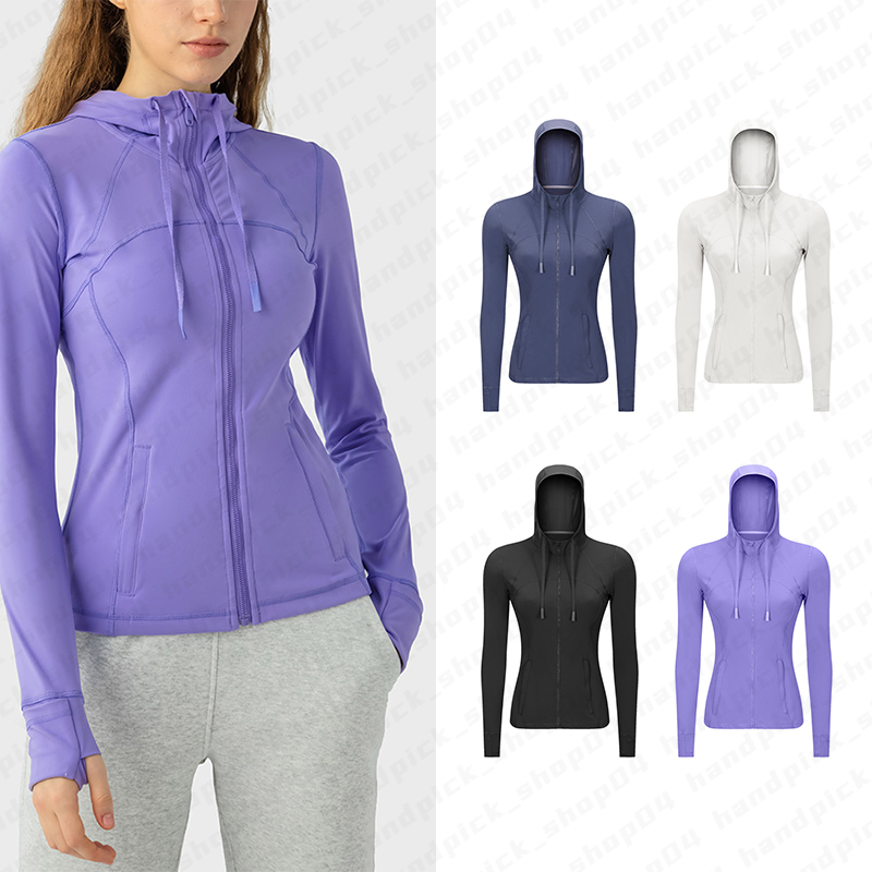 Lu Women Sport Jacket Zipper Yoga Coat Quick Dry Cardigan Hooded Fitness Running Sportwear Gym Workout Tops Girl Elastic Jogging Jackets A-46-image-945962791