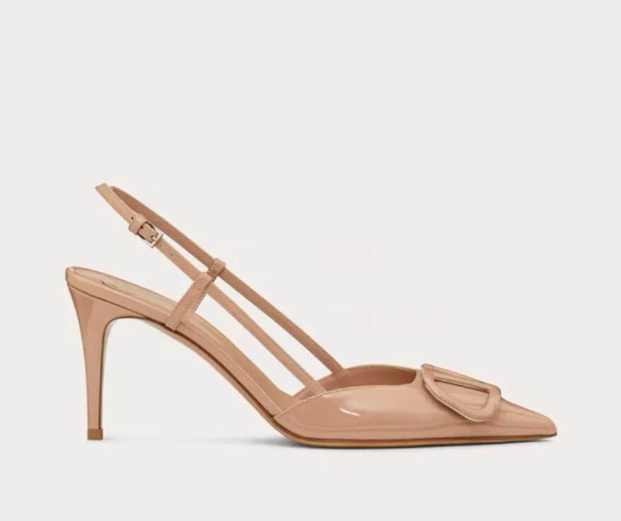 2024 Nouvelle robe pompe à chaussures femmes sandale à talons mi vlogos escarpins à bride arrière en cuir Garavan classique femmes talons hauts f
