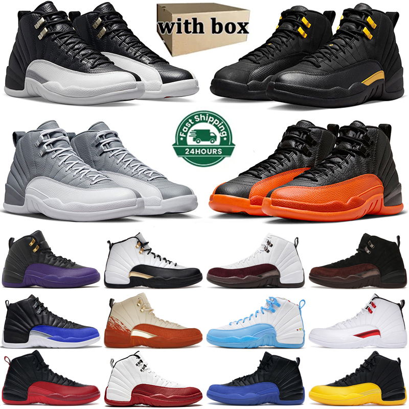 Avec boîte Jumpman 12S Chaussures de basket-ball Hommes Femmes Red Taxi Cherry Field Purple Game Royal University Gold Flu Game 25 Hommes Femmes