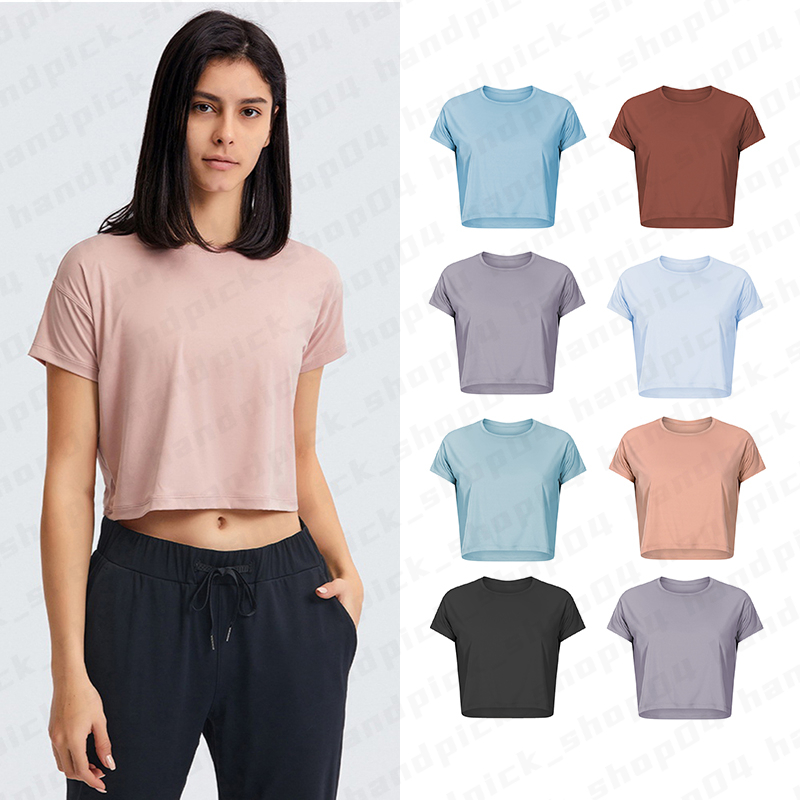 Lu Womens Short sleeve tops Round neck Sports Shirt Soft Comfortable Yoga Tops Short Loose tops Athletic Running Workout Breathable Clothing Dail