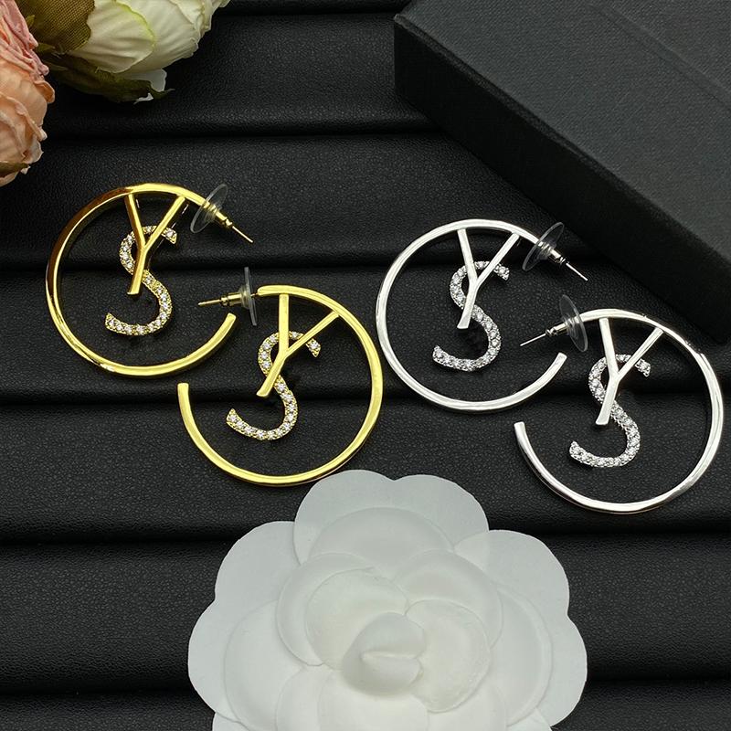 Designer Women&#039;s Earrings Large Circle Letter Earring Fashion Shiny jewelry Party Charm 2 Colors-image-946132942