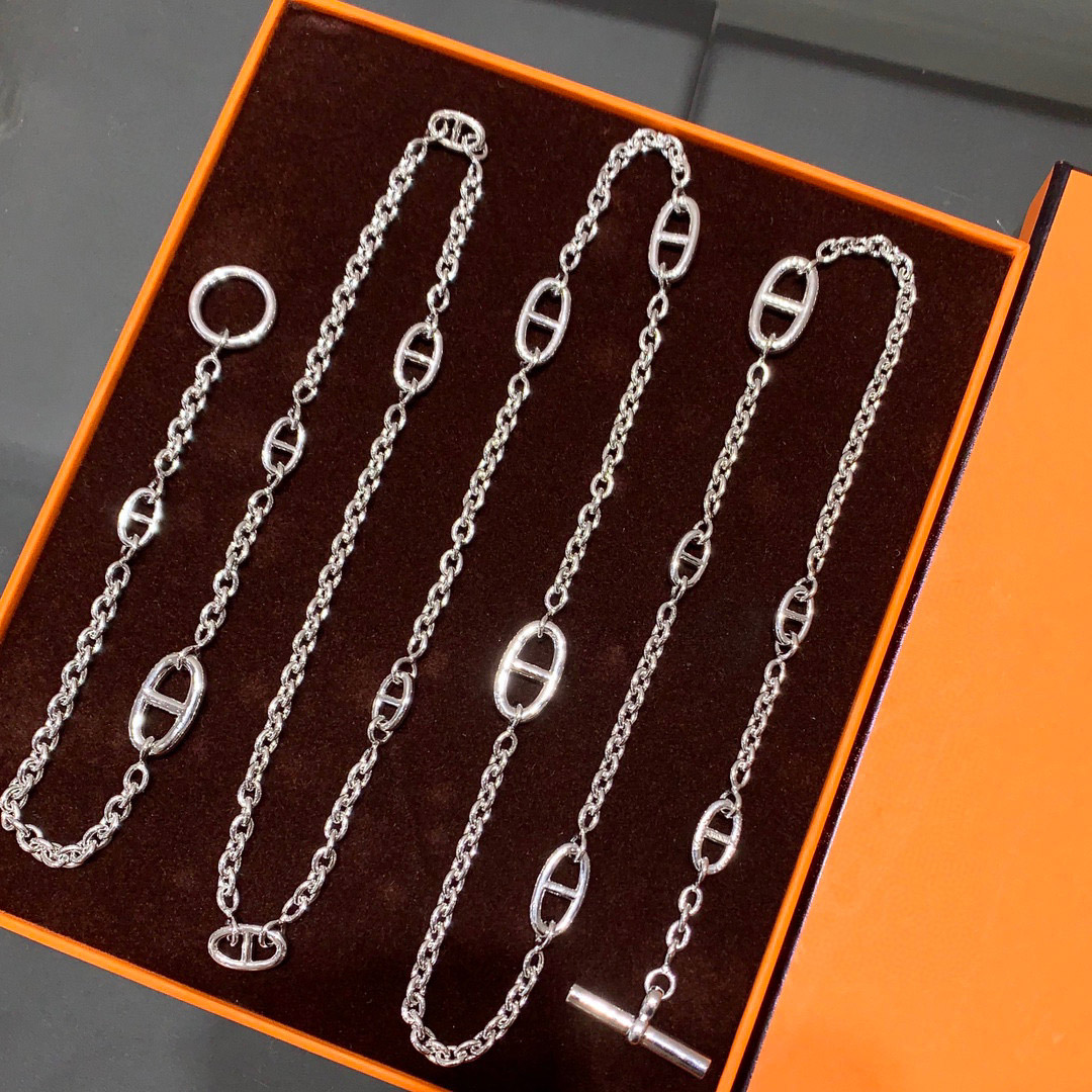 2024 Luxury quality v gold material 120cm pendant necklace with oval shape in silver plated have stamp box PS3960A-image-946226983