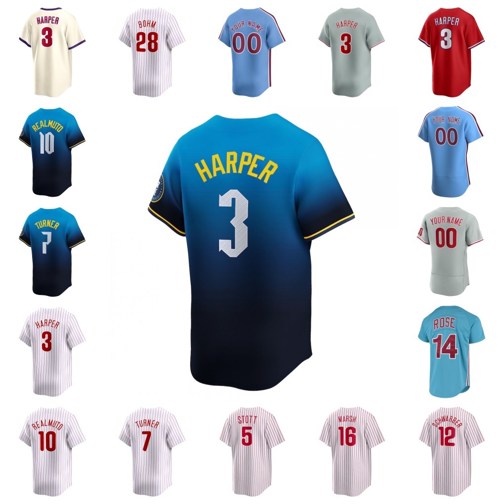 Harper Jersey Kyle Schwarber Trea Turner J. T. Realmuto Alec Bohm Bryson Stott Rhys Hoskins Aaron Nola Brandon Marsh Zack Wheeler Mike Schmidt City Connect Jerseys 