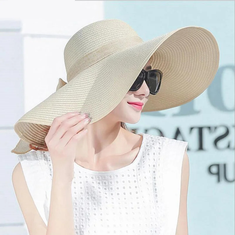 Fashion Summer Large brim Women Sun Hat Big Bow Beach Sun Caps 240601