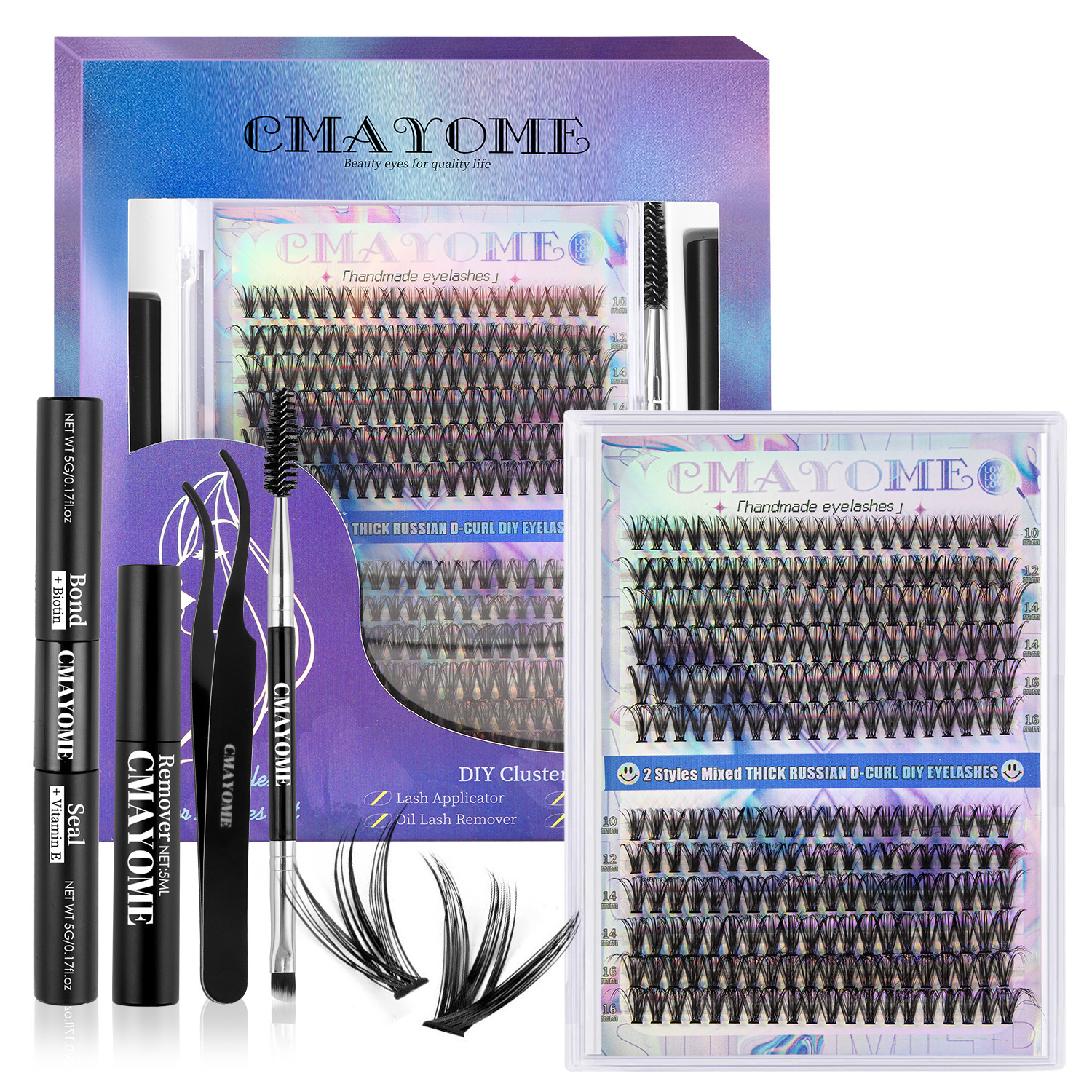 Thick Fluffy DIY Cluster Lashes Kit Naturally Soft Light Grafted Eyelashes Handmade Reusable Segmented Eyelash Extensions with Lash Bond and Seal-image-983988767