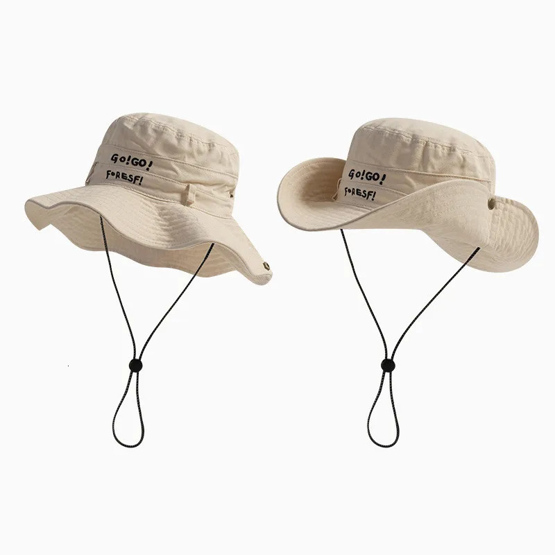 Japanese Retro Big Brim Sunshade Mens Caps Spring and Summer Outdoor Hiking Camping Drawstring Bucket Hats for Women 240601