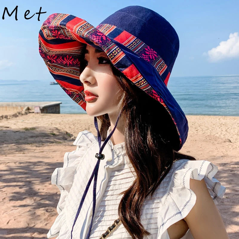 S02 Bucket Hat Summer Womens Sun Hat Version Of The Big Brim Fisherman Hat Foldable Double-Sided Sun Protection Fashion Panama 240601