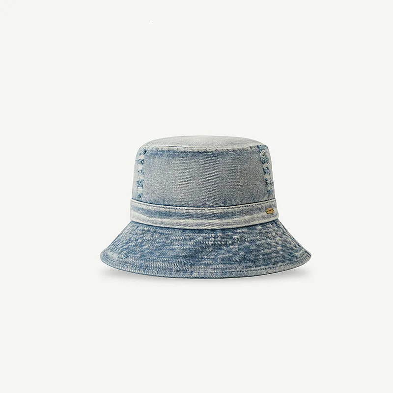 Washed Denim Bucket Hat Wide Brim Cotton Fisherman Hat Summer Panama Sun Hat Outdoor Beach Fishing Cap For Aldult Kids 240601