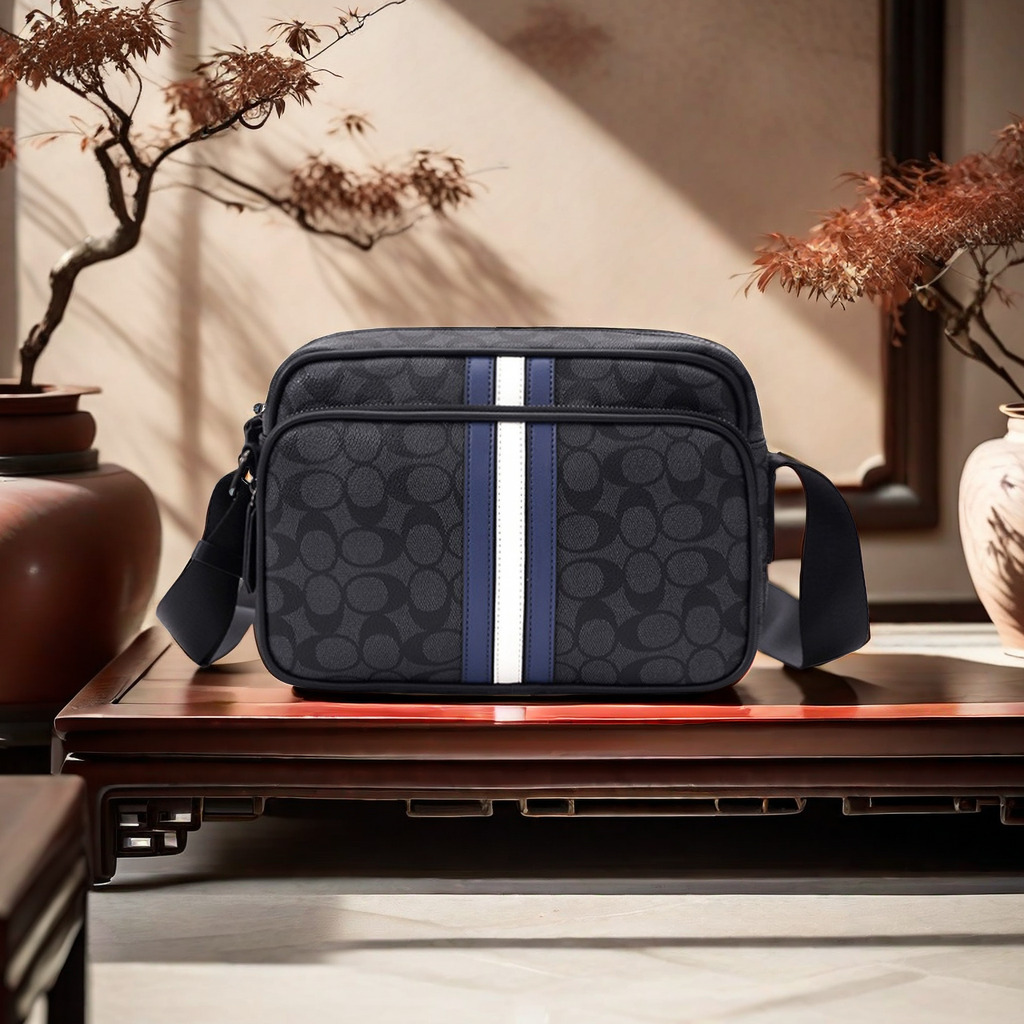 Factory outlet men leathers bags light and comfortable polka dot crossbody bag street fashion striped handbag waterproof wear-resistant leather b-image-747697771