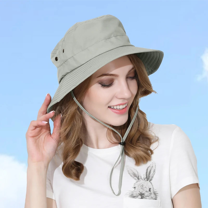 Bucket Hat Womens Fashion Breathable Hat With Windproof Rope Daily Quick-drying Outdoor Fishing Mountaineering Leisure Sun Hat 240601