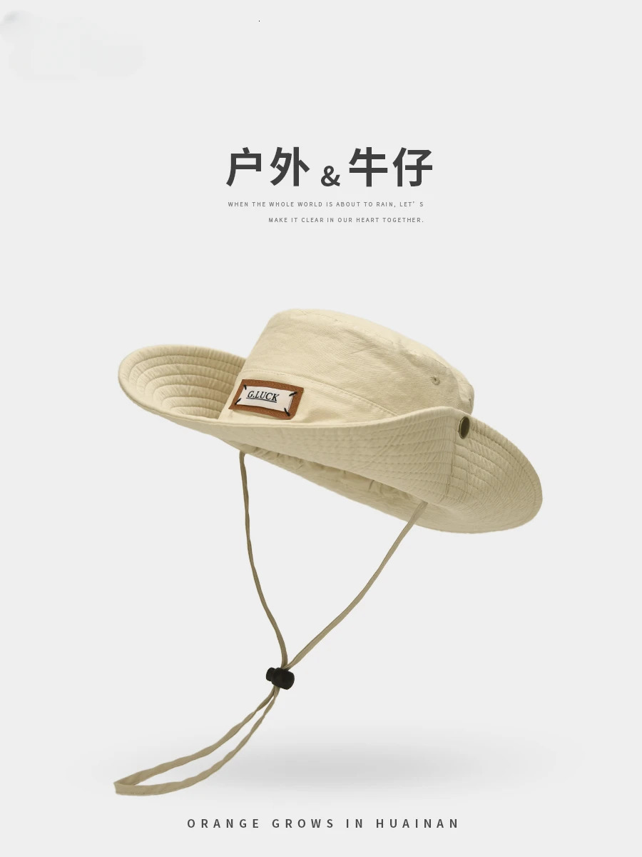 Outdoor mountaineering sun hat Womens summer thin Western cowboy Fisherman hat mens camping quick drying basin hat Sun hat 240601