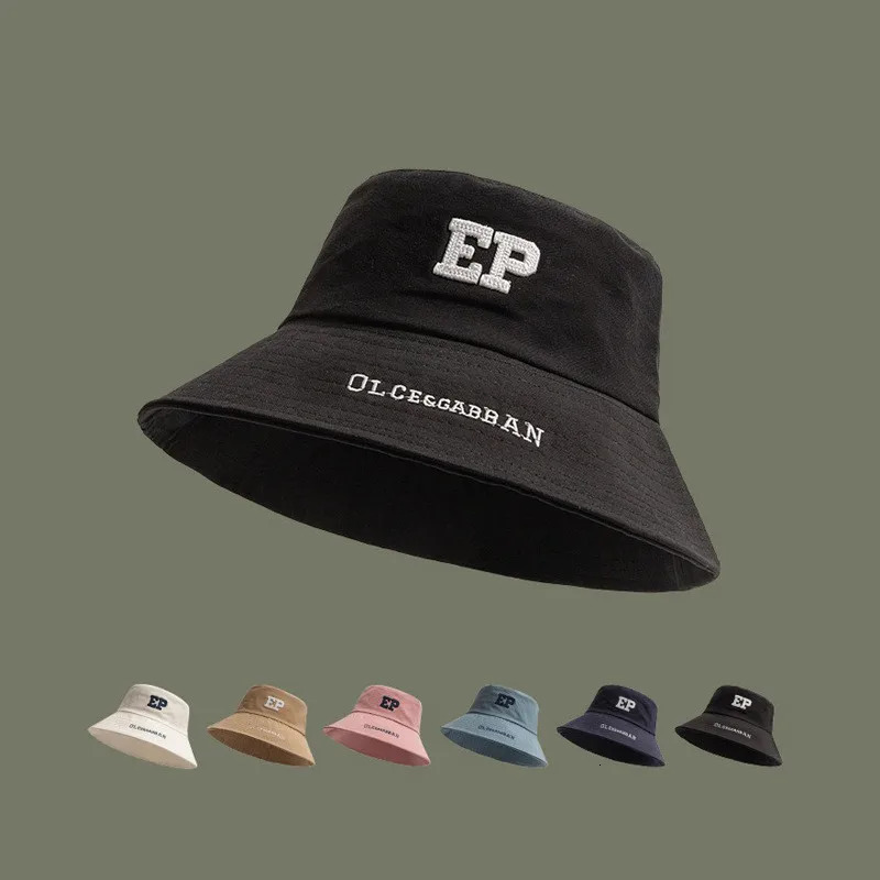 Women Spring Summer Cotton Fisherman Hat Embroidered Letter Large Head Men Wide Brim Versatile Outdoor Sports 240601