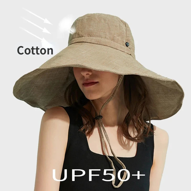 Summer Wide Brim 15cm Linen Sun Hats for Women Uv Protection UPF 50 Sunshade Foldable Beach Hat Outing Panama 240601