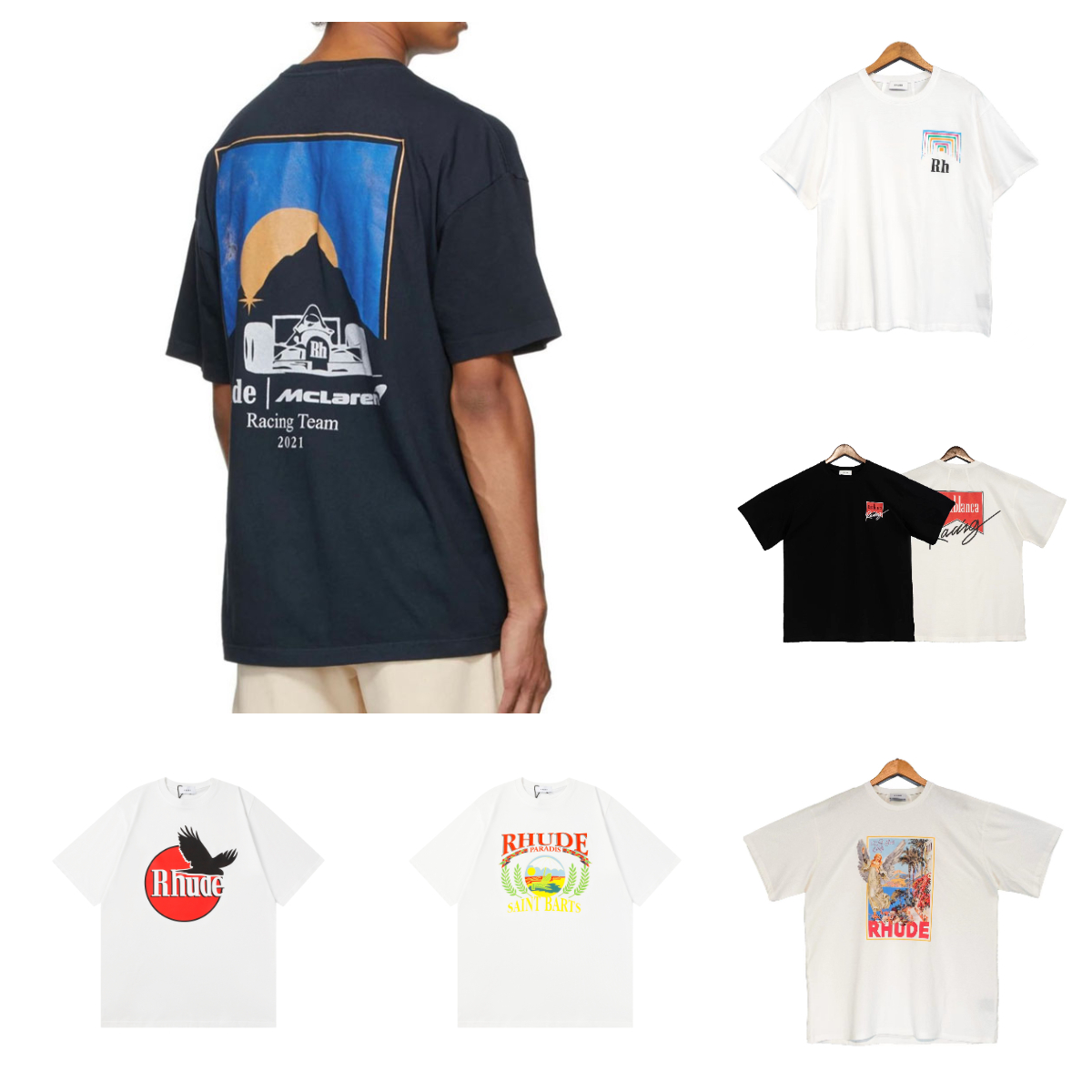 New Rhude Luxury Brand Rhude Shirt Men T Shirts Designer Men Shirt Men Shorts Print White Black S M L XL Street Cotton Fashion Youth Mens Tshirts-image-984641798