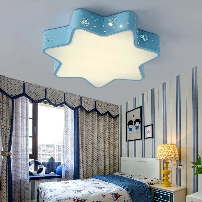 Pendant Lamps Modern hollow iron star children bedroom LED ceiling light fixture home deco dining room kids pink snow acrylic ceiling lamp-image-985091049