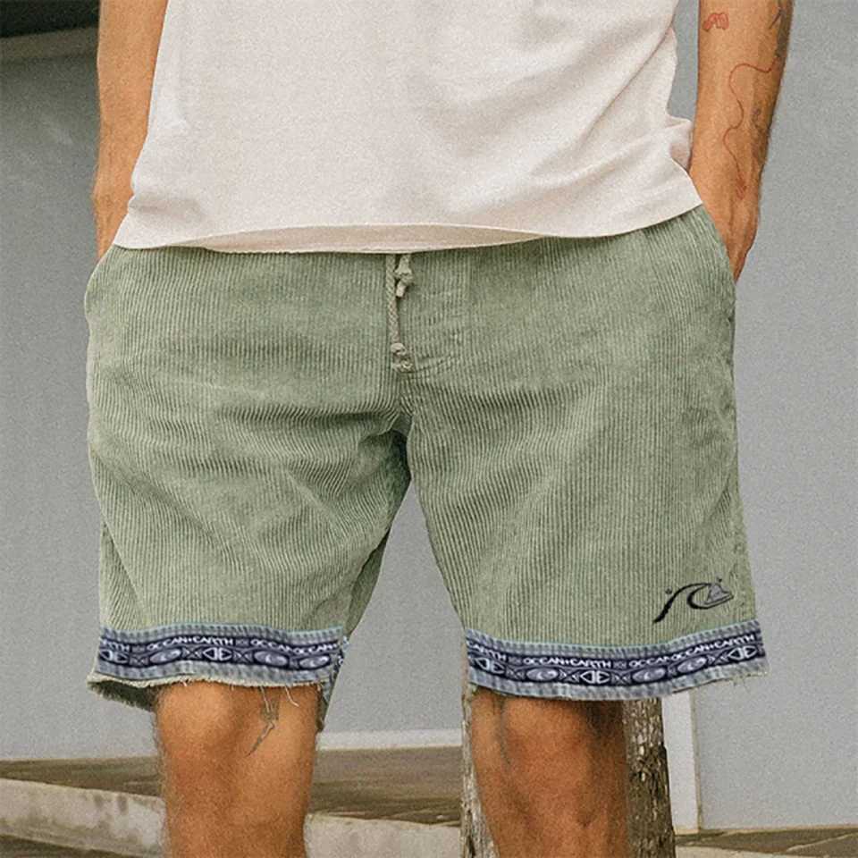 Men's Shorts Retro Corduroy Surf Shorts Summer Beach Vacation Casual Shorts Fashion Men Short Pants Loose Large Size 3XL Male Outdoor Pants-image-984972829