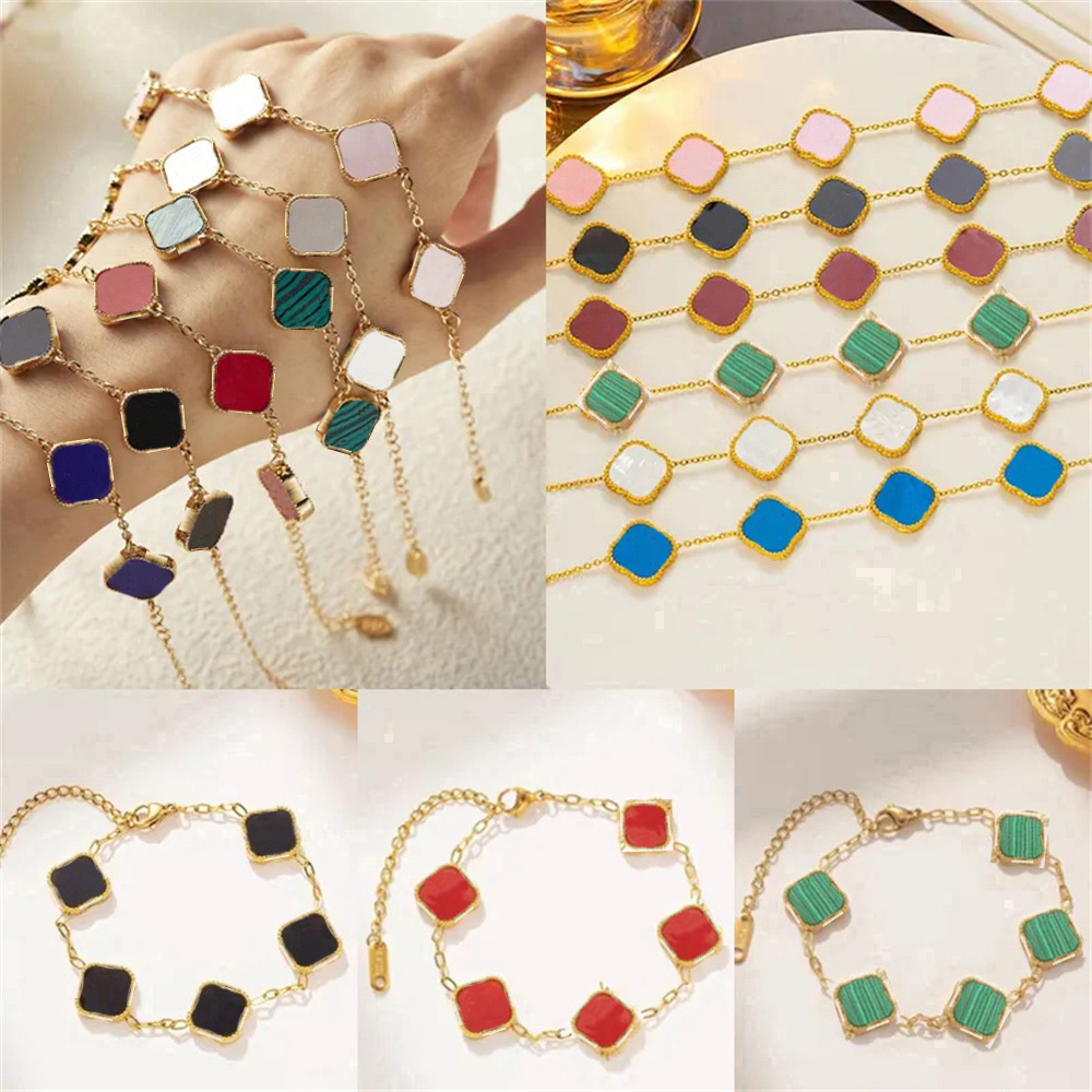 18K Gold Plated Classic Fashion Charm Bracelet Four-leaf Clover Designer Jewelry Elegant Mother-of-Pearl Bracelets For Women and Men High Quality 