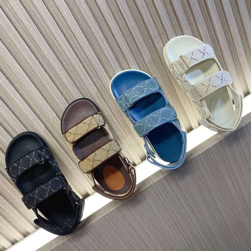 Designer Shoes Women Sandals Slides Beach Flat Slippers Denim Light Thick Bottom Blue Script Embroidered Summer Fall Mules Outdoor Waterproof Des-image-984998149