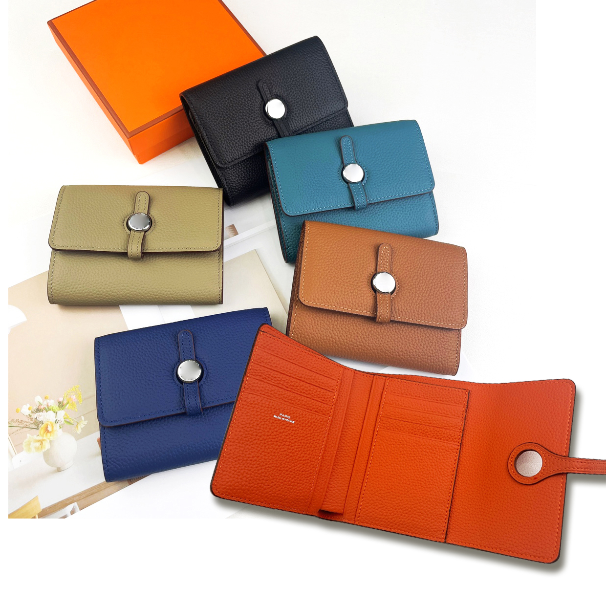 Luxury money clip Mirror quality Designer folding wallet Card wallets Genuine leather wallet Orange Luxury Designer Fashion Clutch wallets ID Credit