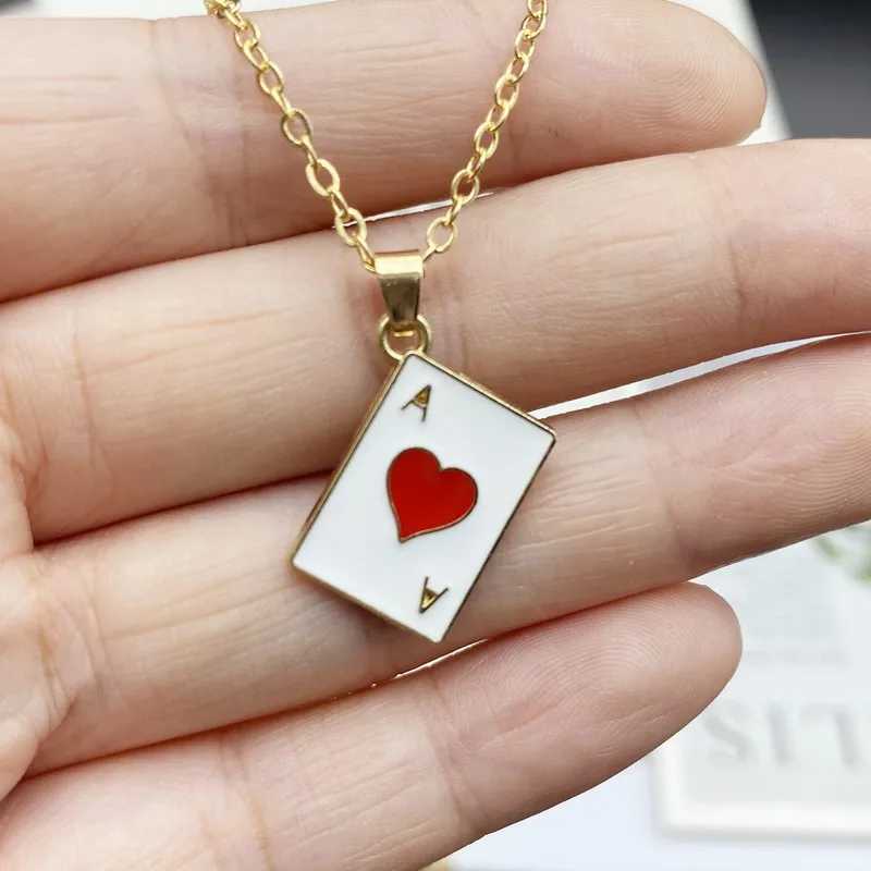 Pendant Necklaces Statement Necklace Lucky Ace of Spades Pendant Necklace Red Black Golden Color Link Chain Jewelry Fortune Playing Cards-image-985090391
