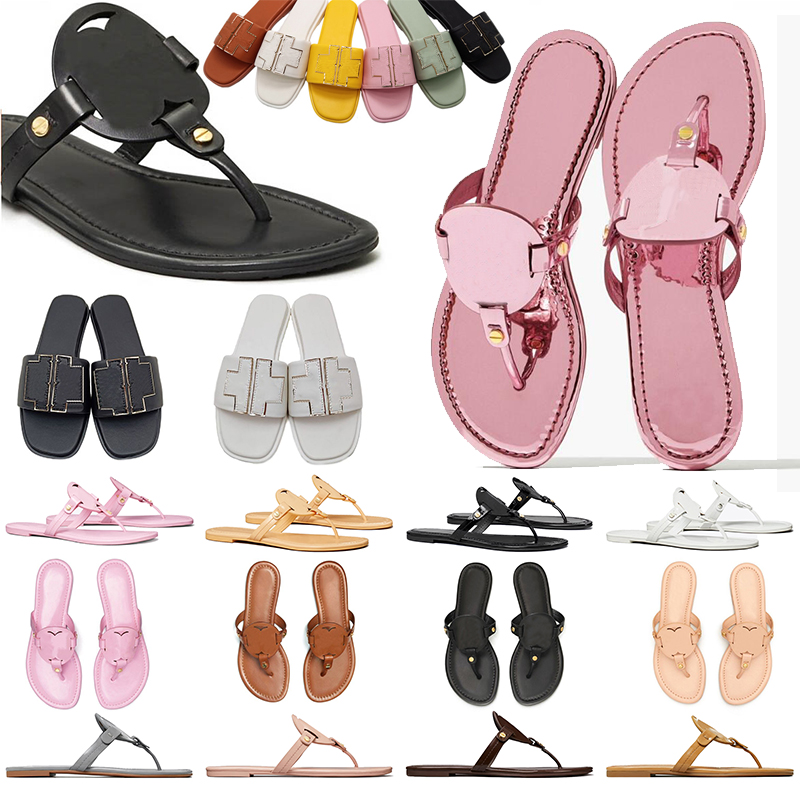 platform designer sandals women miller slides leather metallic silver black pink slippers womens sliders flat trainers Toryburche sandal free shippi