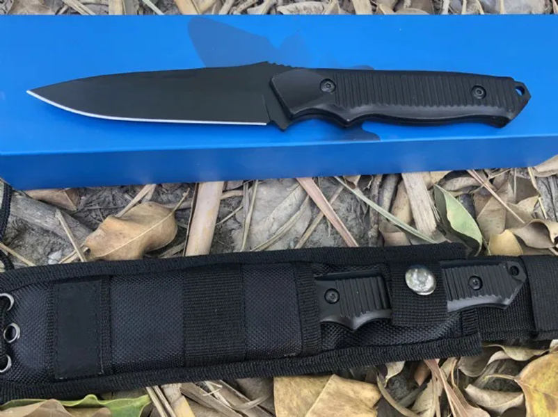 Survival Tactical Straight Knife High Quality Butterfly 140BK 154CM Drop Point Black Blade Full Tang Aluminum Handle Leather Sheath-image-692532462