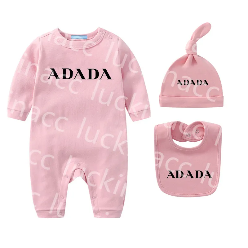 Designer Newborn Jumpsuits Luxury Brand Baby Bodysuit Bonnet Bibs Set Cotton Bodysuits Boys Girls Clothing Childrens Jumpsuit Onesies-image-992159455