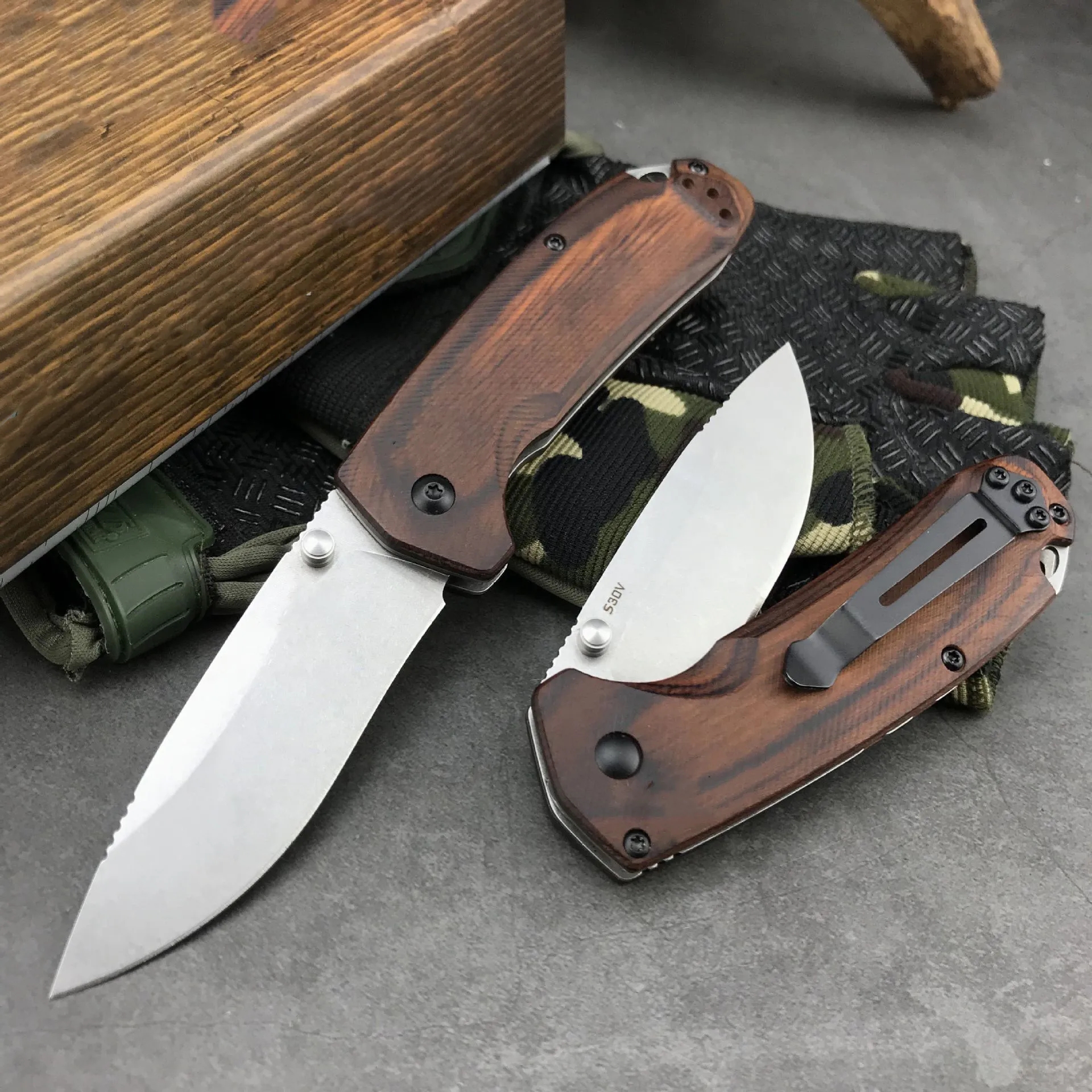 Outdoor Wooden Handle BM 15031 Folding Knife 8c13mov Blade Camping Fishing Hunting Survival Tactical Self-defense EDC Pocket Knives-image-874804965