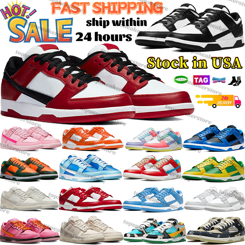 designer shoes for men Local Warehouse sneakers stock in USA white black panda low mens womens leather running shoe trainers in team orange green Triple white Pink 