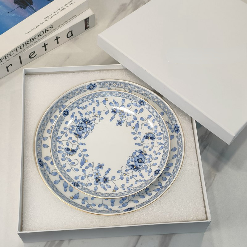 Other Kitchen Tools Blue and White Porcelain Milan Ceramic Simple Flower Tableware Set Fine Plate-image-985527510