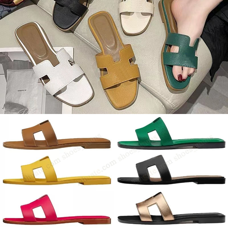 Famous Designer Sandals Womens Slippers Genuine Leather Flat Mules Sandles Summer Foam Slides White Brown PU Home Slipper Woman Flip Flops Clogs San