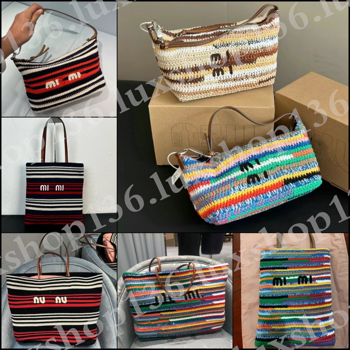 Fashion Designer Bag Women Rainbow Colorful Handbags Letters M Knitting Bag-image-985505046