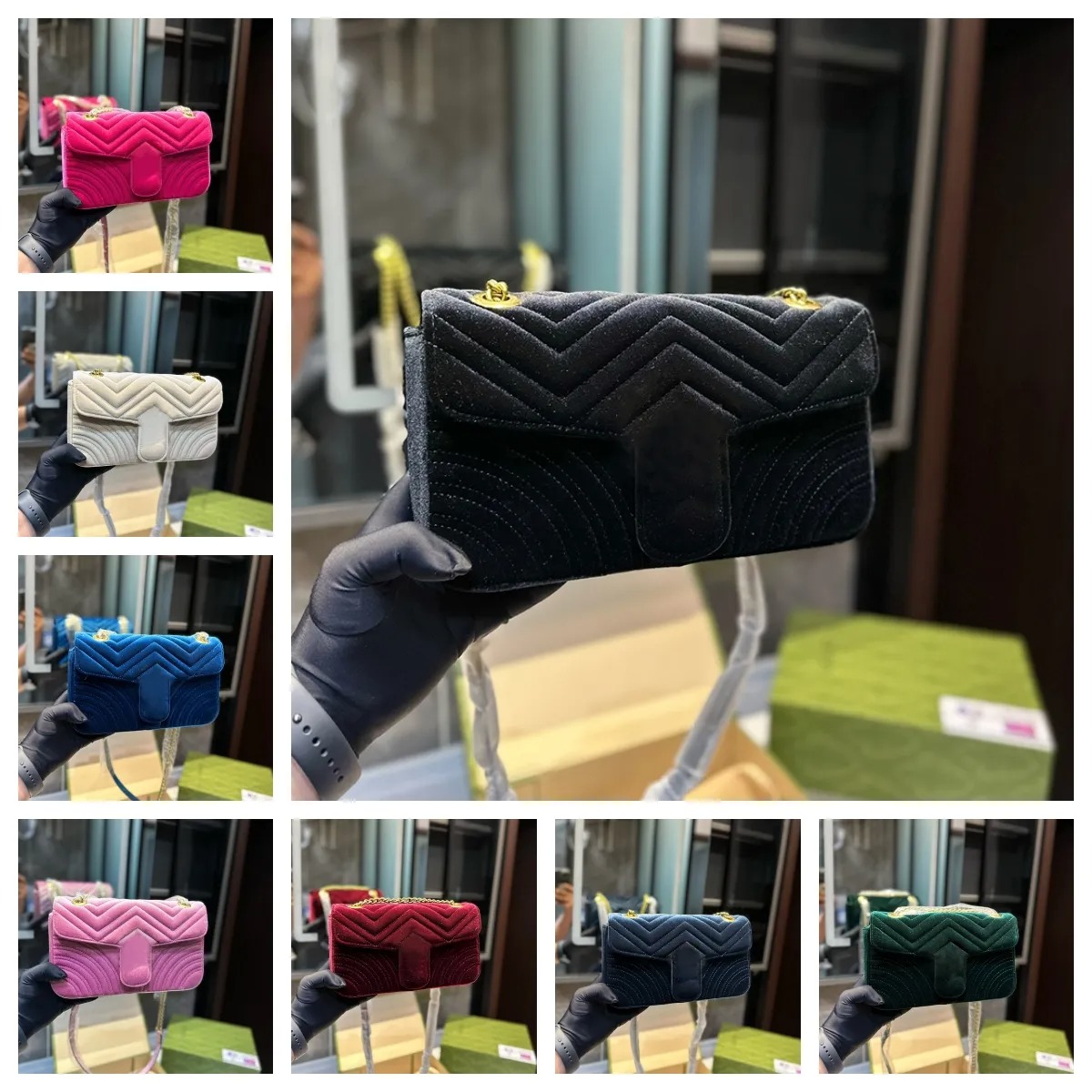 Luxury Women Designers Bags Classic Flip Velvet Marmont Quilted Shoulder handBag Gold Chain Crossbody handBags Genuine Leather Messenger Bag Purs-image-985409748