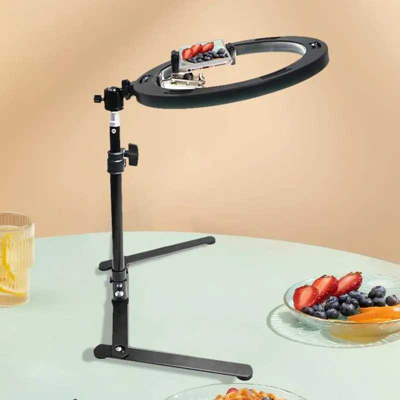 Tripods Cell Phone Bracket Overhead Shooting Desktop Live Broadcast Bracket Fill Light Phone Tripod With Light For Cook Filming Vlogging 246052-image-985953666