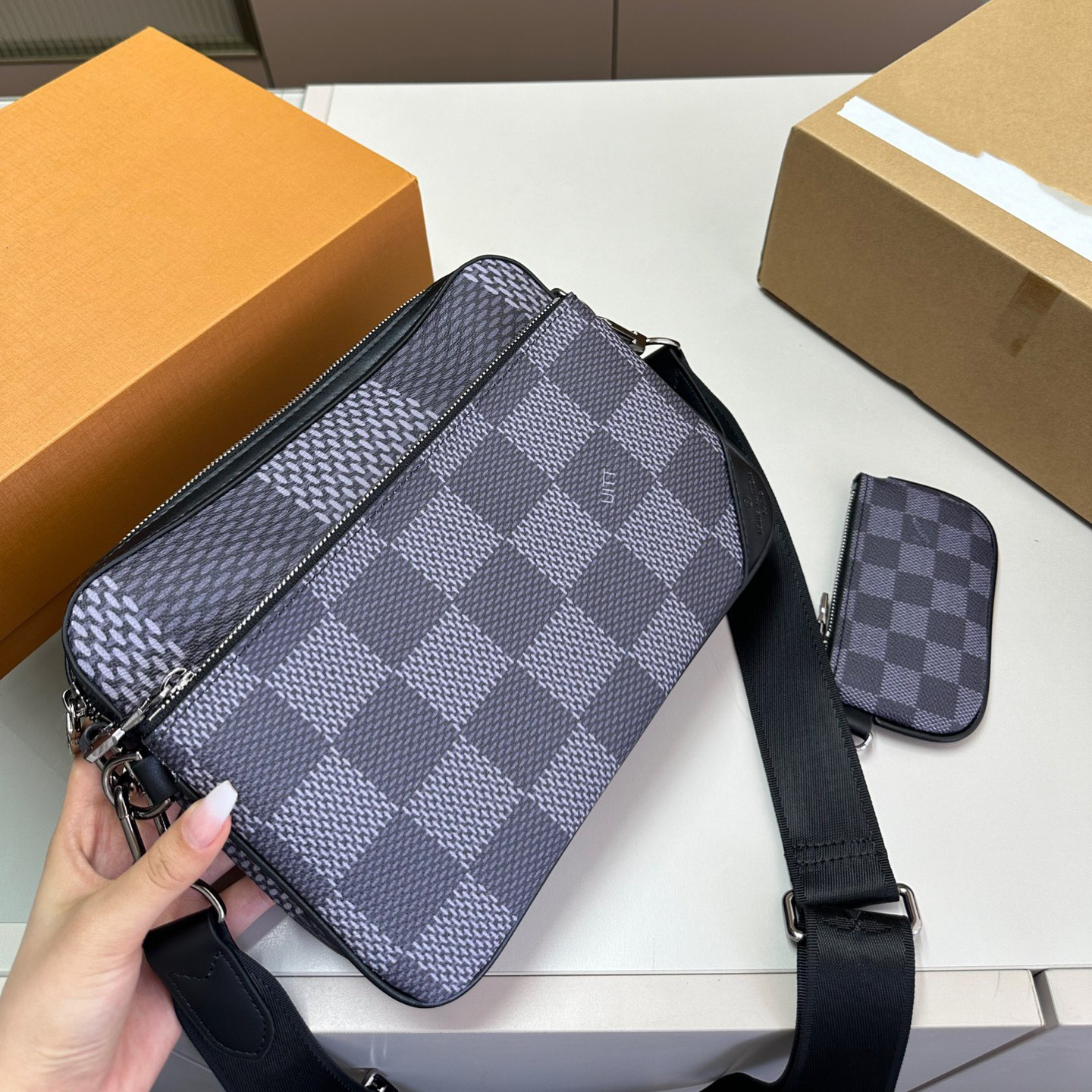 Men&#039;s Crossbody Bag Briefcase Messenger Bag Three In One PU Leather Hidden Blue Letter Printed Shoulder Bag Designer bag-image-985832583