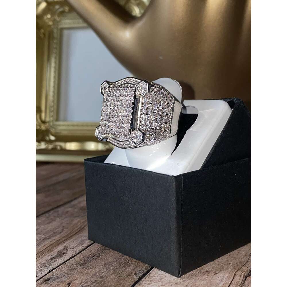 Shop-iGold 14k White Gold Finish CZ Iced Out Big Pinky Ring for Men Hip Hop - MEN'S CZ RING, PERFECT RING, WEDDING RINGS, PROMISE RING, CZ ENGA