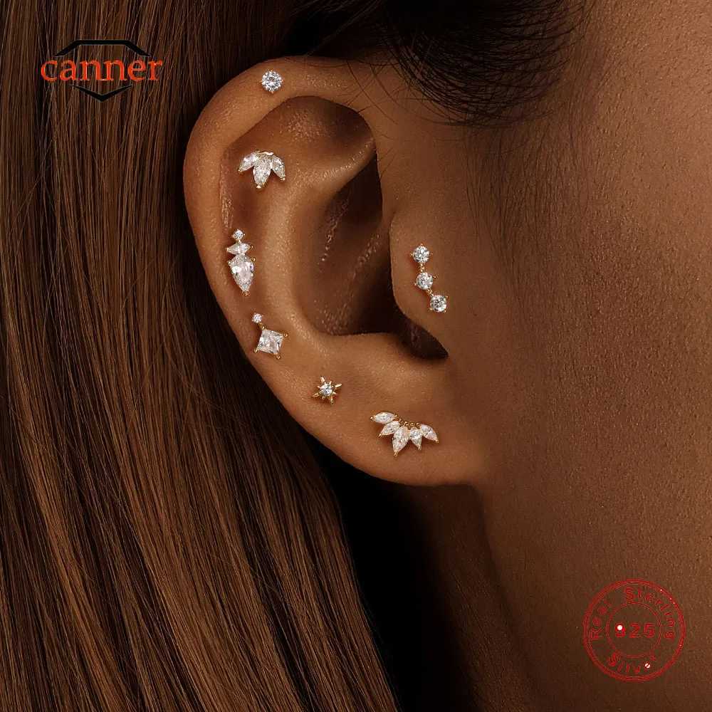 Stud CANNER 1PC Crown Horse Eye Zircon Heart Flat Head Cartilage Piercing 925 Sterling Silver Stud Earring For Women Classic Earring 24604-image-985819877